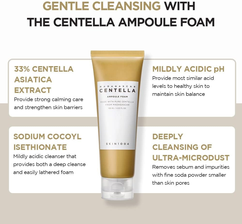 SKIN1004 Madagascar Centella Ampoule De Mousse 125 Ml | Nettoyant Mousse À Ph Faible | Poudre De Soude Naturelle | Composite De Noix De Coco | Grade Vert CEE