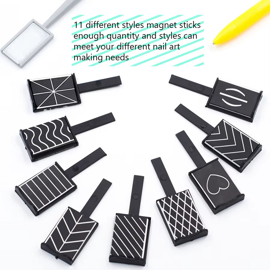 Set of 11 Pcs Nail Art Tools Cat Eye Magnetic Rod Powerful Magnet Suitable for Gel Polishing Beauty Manicure Decoration Supplies