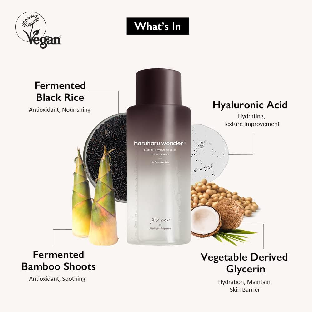 Wonder Black Rice Hyaluronic Toner Pour Peaux Sensibles, 10,1 Fl Oz / 300 Ml | Toner Hydratant Sans Alcool Et Parfum | Produit Végétalien Et Sans Cruauté Animale | EWG Green…