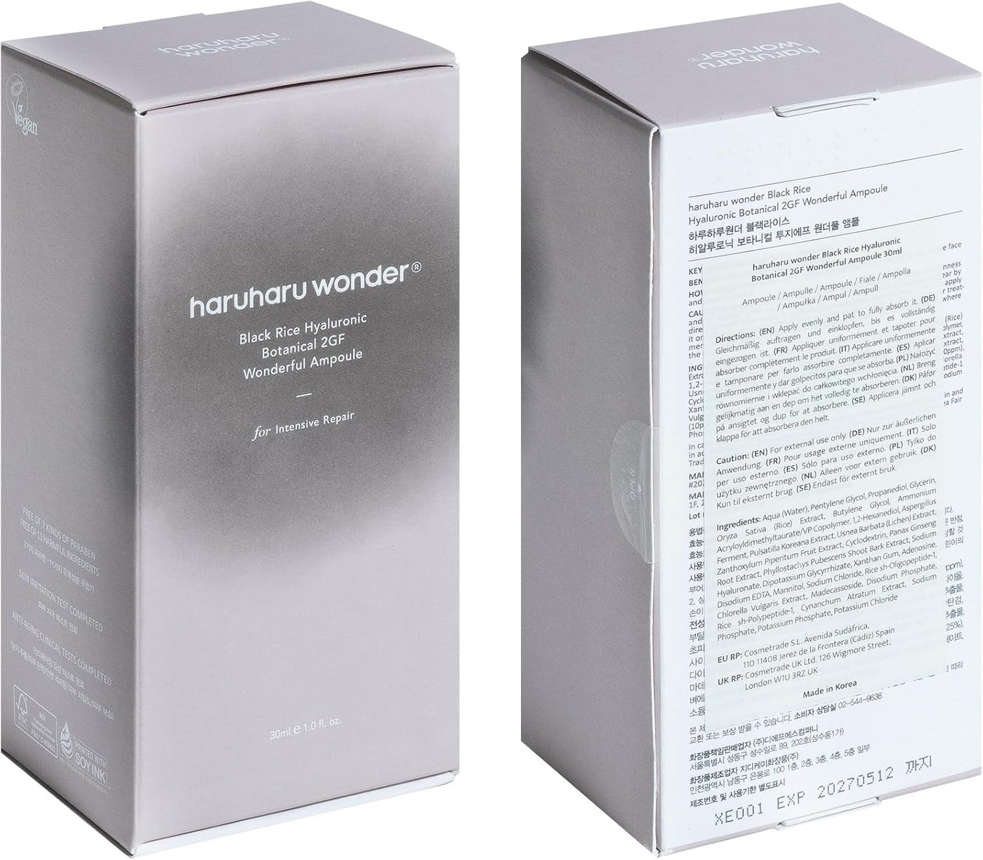 Wonder |  Wonder Du Riz Noir 2GF Ampoule 1 Fl.Oz / 30Ml | Serum EGF Pour Le Visage, anti Rides | Sans Cruauté Animale | EWG Green
