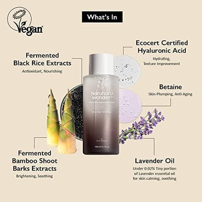 Wonder | Toner Hyaluronique Au Riz Noir 5,1 Fl.Oz | Toner Hydratant Pour Le Visage Pour Tous Types De Peau | Produit Végétalien Et Sans Cruauté Animale| EWG Green