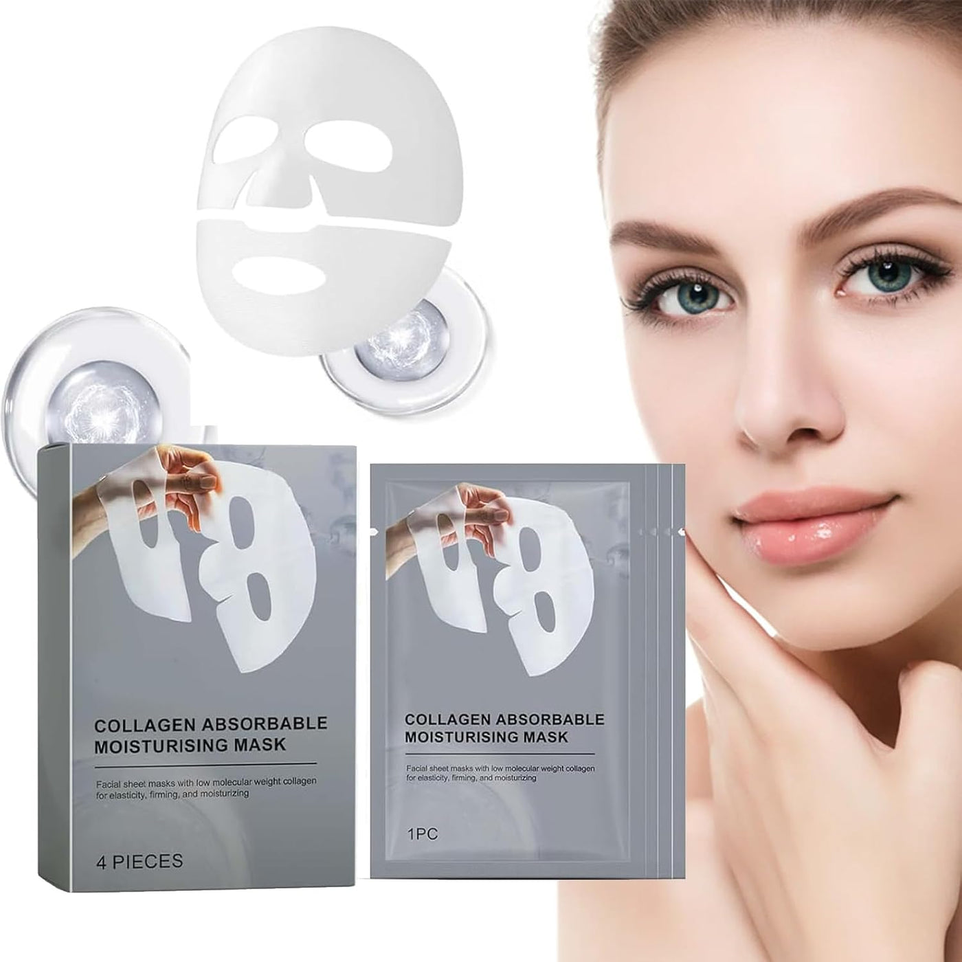 Pemarlis 4 Pièce Bio-Collagen Real Deep Mask, Biodance Collagène Mask Overnight, Soin Du Visage Collagène Film Hydratant Anti-Âge Masque Visage, Korean Biodance Bio-Collagen Real Deep Mask