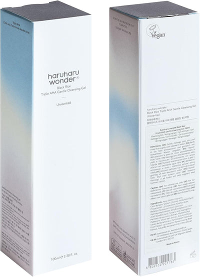 Wonder Black Rice Triple AHA Gel Nettoyant Doux 100 Ml Gel Nettoyant Hydratant Exfoliant Doux, Végétalien, Essentiel De Voyage