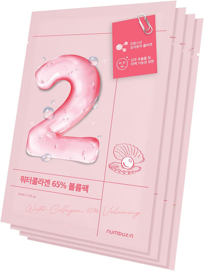 No.2 Water Collagen 65% Masque En Feuille Volumateur 4Ea / Boîte | Véritable Collagène, Élasticité De La Peau, Raffermissant, Peau Souple