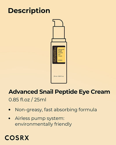 Snail Peptide Eye Cream with 73.7% Snail Mucin and Niacinamide - Brightening Korean Night Cream for Fine Lines and Dark Circles, Korean Skincare