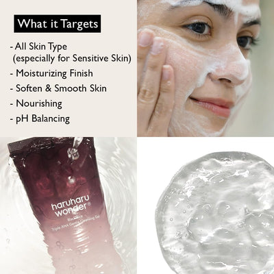 Wonder Black Rice Triple AHA Gel Nettoyant Doux 100 Ml Gel Nettoyant Hydratant Exfoliant Doux, Végétalien, Essentiel De Voyage
