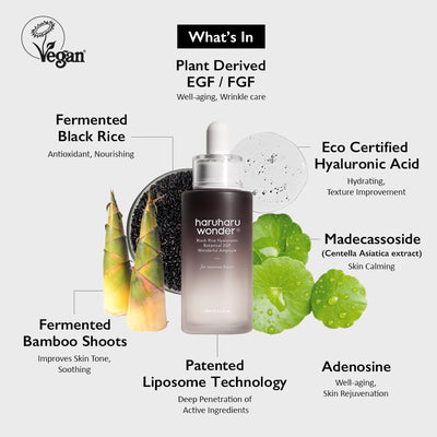 Wonder |  Wonder Du Riz Noir 2GF Ampoule 1 Fl.Oz / 30Ml | Serum EGF Pour Le Visage, anti Rides | Sans Cruauté Animale | EWG Green