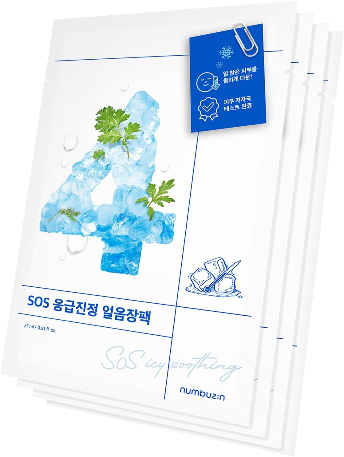 No.4 Icy Soothing Sheet Mask 4Ea/Boîte | Rafraîchissez Instantanément La Peau Chauffée, Apaisez Et Détendez Les Éruptions Soudaines