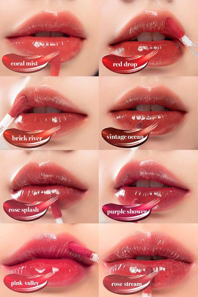 Teinte À L'Eau Brillante 8 Couleurs | Couleurs Vives, Finition Brillante, Longue Durée, Hydratante, Beauté Naturelle | Utilisation Quotidienne, K-Beauty | 4G/0.14Oz No.02 GOUTTE ROUGE
