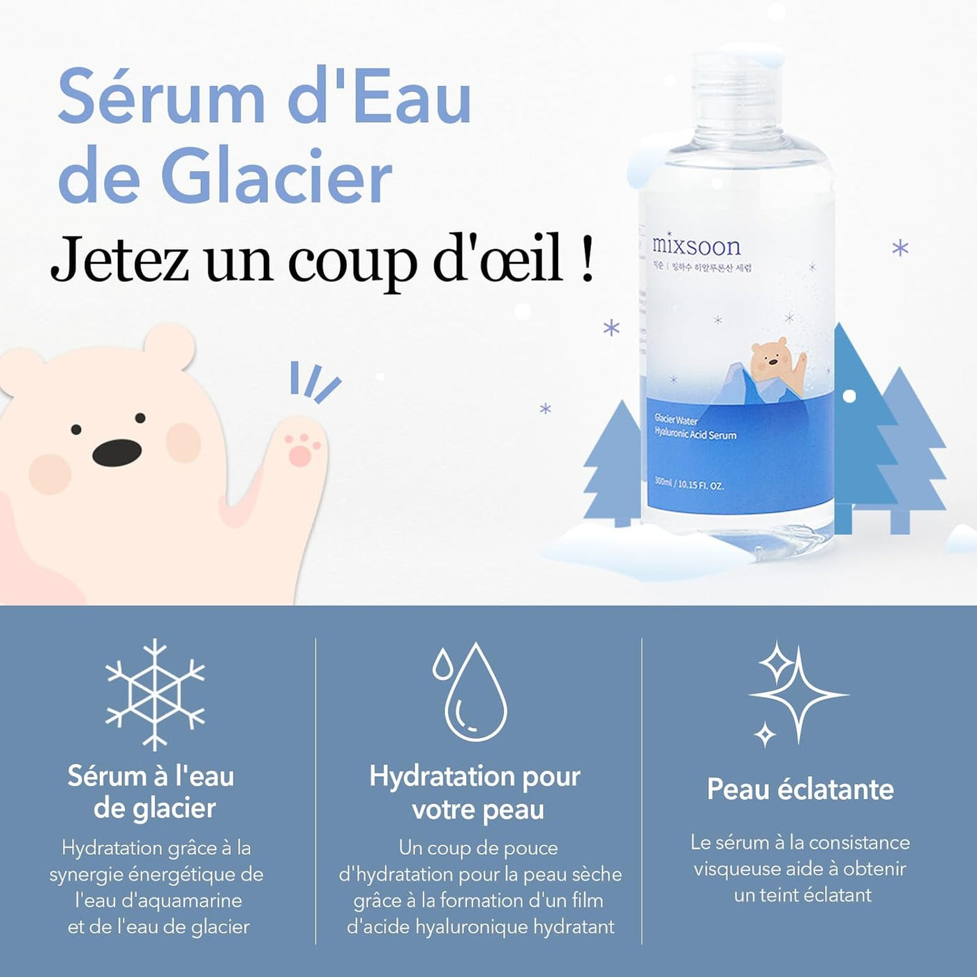 Sérum Hyaluronique À L'Eau De Glacier  - Booster D'Hydratation Non Grasse, Sérum Raffermissant Pour Une Peau Éclatante Et Rosée - Sérum Coréen Pour Peau En Verre - Grande Taille (300Ml).