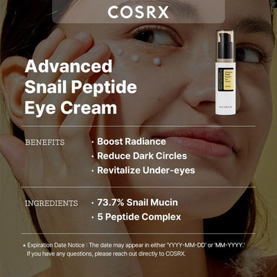 Snail Peptide Eye Cream with 73.7% Snail Mucin and Niacinamide - Brightening Korean Night Cream for Fine Lines and Dark Circles, Korean Skincare